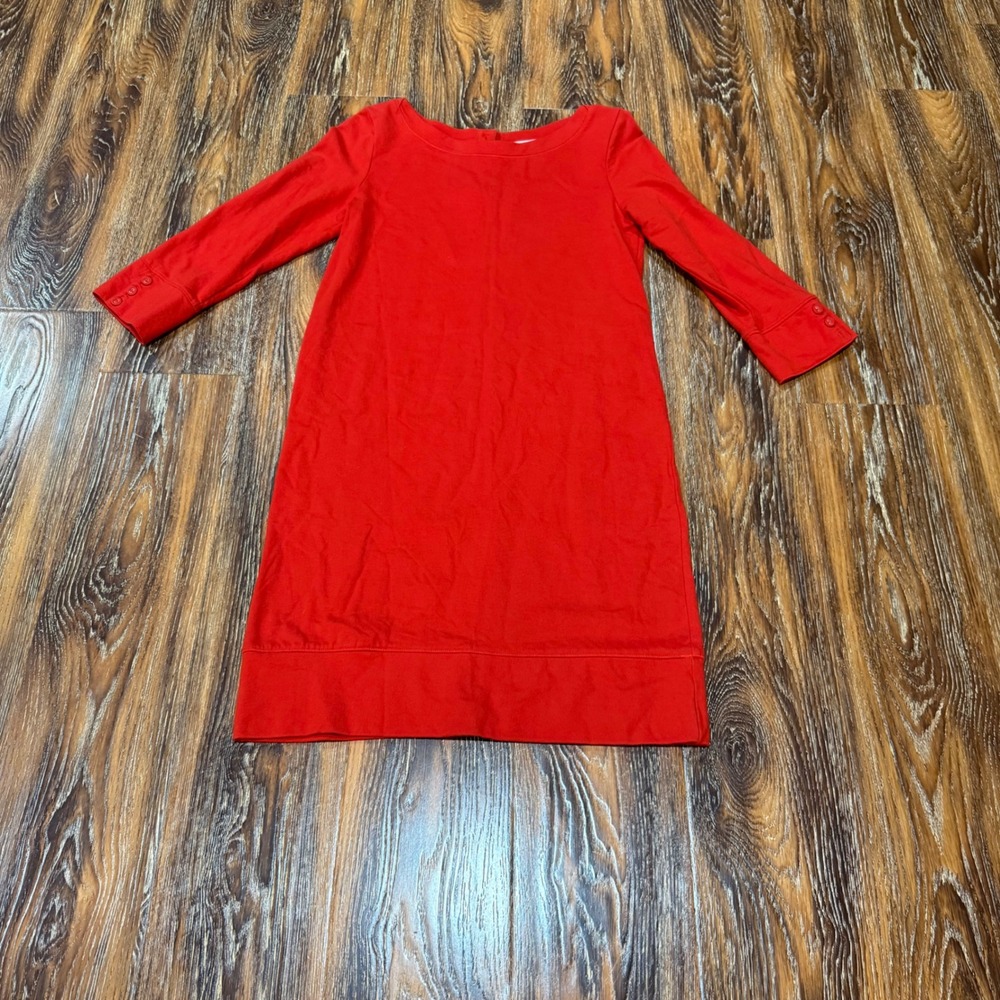 LOFT XS Shift Dress Women Red 3/4 Sleeve Cotton French Terry Button Cuff FLAW